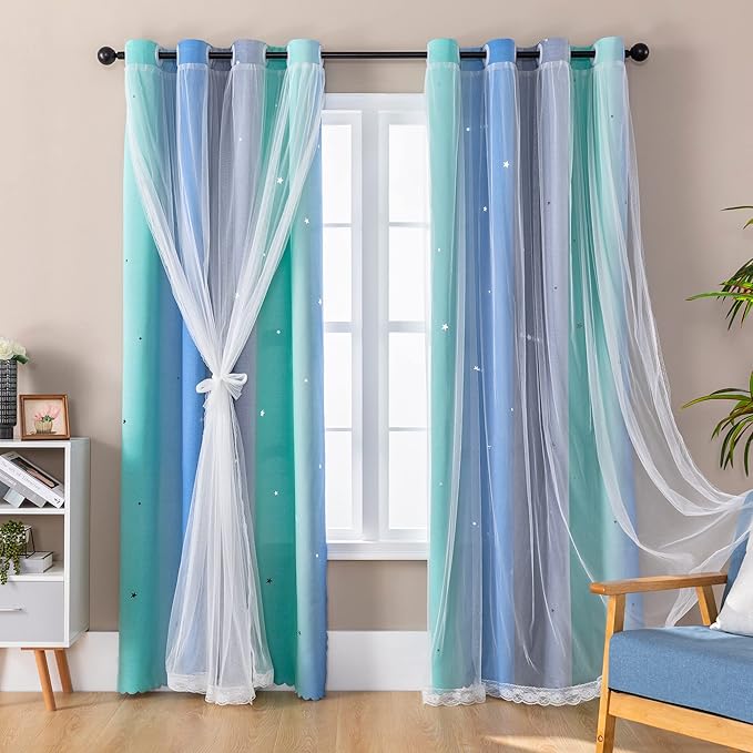 XiDi Blue Blackout Curtains for Boy Rooms Green Curtains for Bedroom Grey by Addsomecolortolife