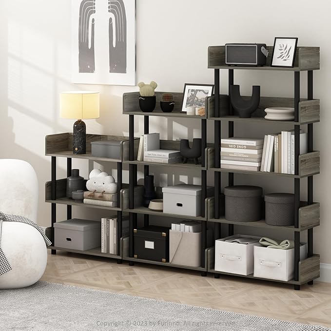 Furinno Turn-N-Tube 5-Tier Toolless Display Rack, French Oak/Black - Image 2