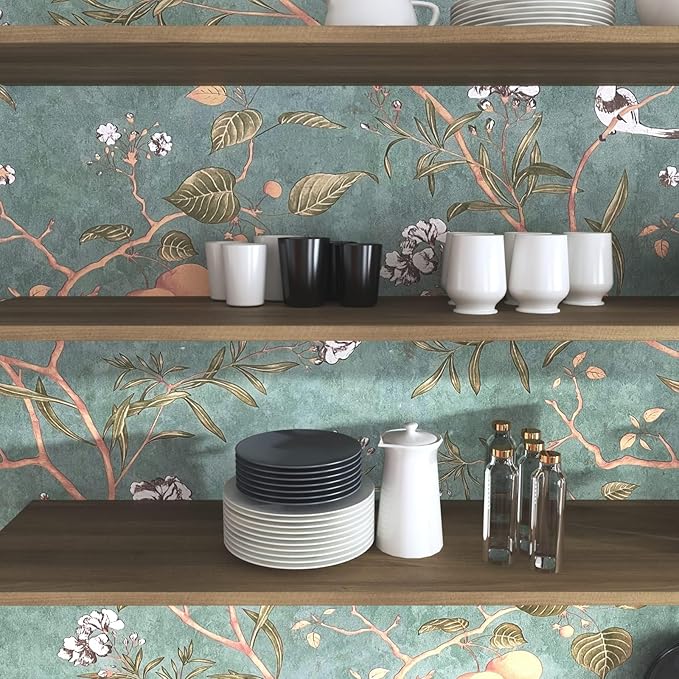 Laatse Green Floral Wallpaper Peel and Stick Bird Wallpaper 17.5" x 78.7" - Image 4