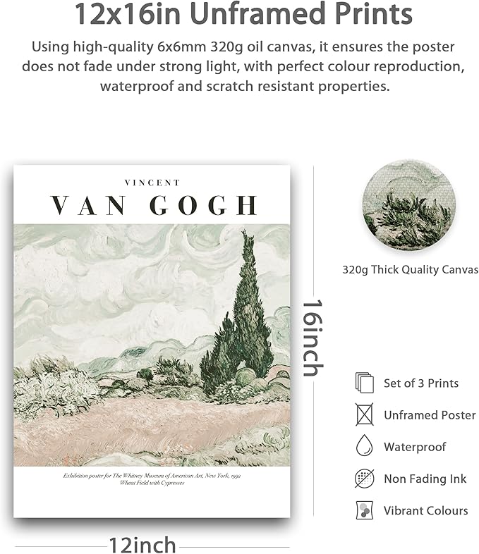 HesenDot Unframed Vintage Van Gogh Exhibition Posters Set of 3, French Country - Image 2