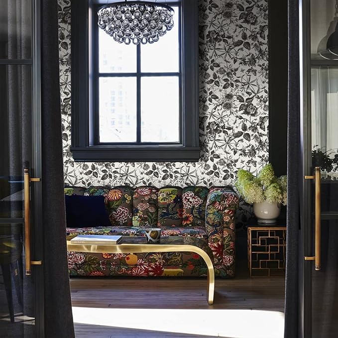 JiffDiff Floral Vintage Wallpaper Peel and Stick Wall Stick Black and White - Image 5