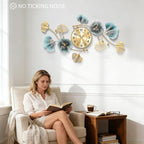 Wall Clocks for Living Room Decor, Large Wall Clock, 3D Creative Metal Ginkgo - Image 3