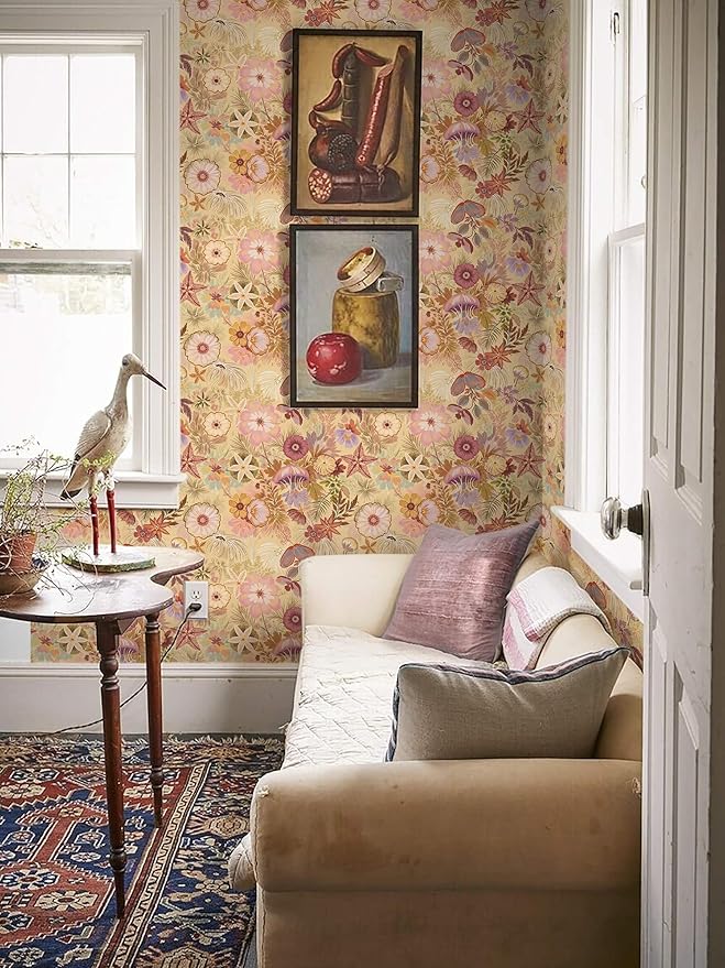 Ismoon Vintage Floral Peel and Stick Wallpaper Deep Beige Pink Contact Paper - Image 8