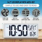 TXL Atomic Clock with Backlight, 14.2" Digital Wall Clock, Battery Operated - Image 4
