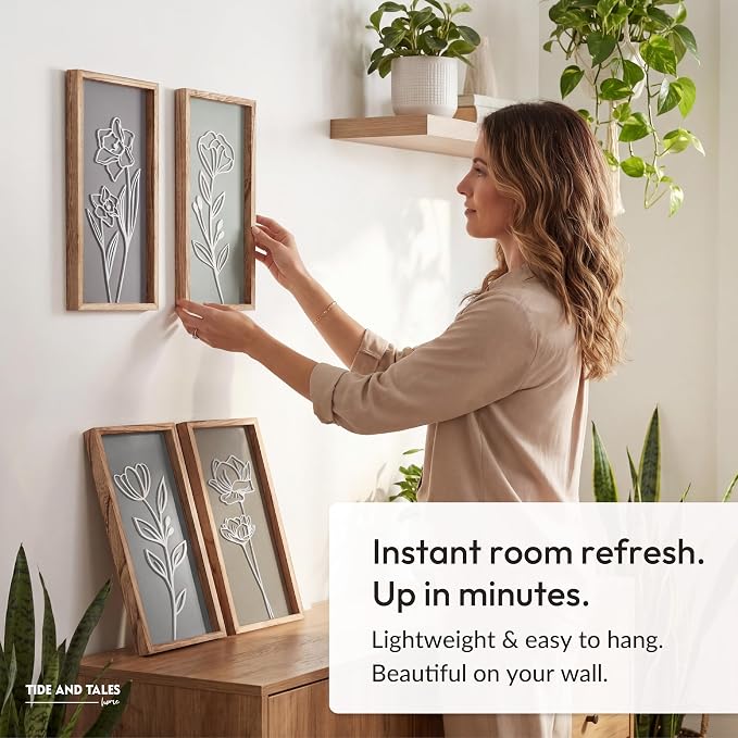 3D Wooden Floral Bathroom Wall Decor Lightweight, Ready-to-Hang Framed Wall Art - Image 2