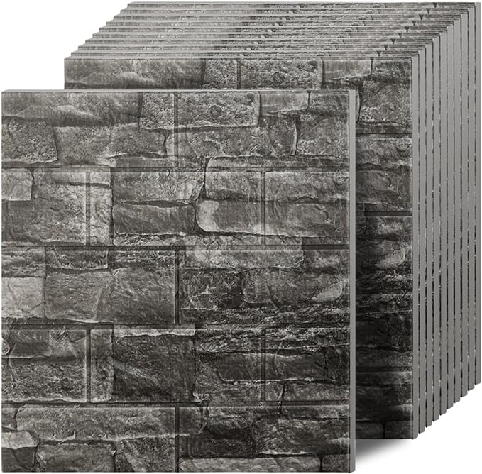 3D Wall Panels Peel and Stick in Black Grey, Faux Brick Wall Panels by Greymond