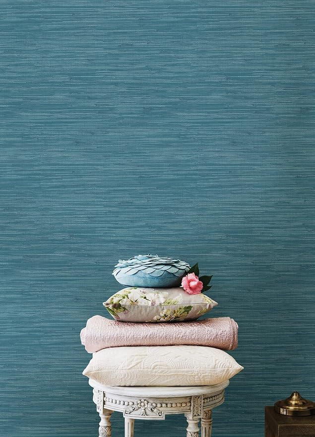NuWallpaper Steel Blue Grassweave Peel & Stick Wallpaper - Image 2
