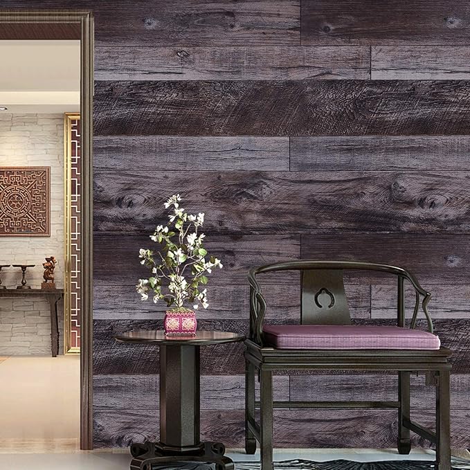 WENMER 17.71" x 472" Grey Wood Peel and Stick Wallpaper Shiplap Self Adhesive - Image 4
