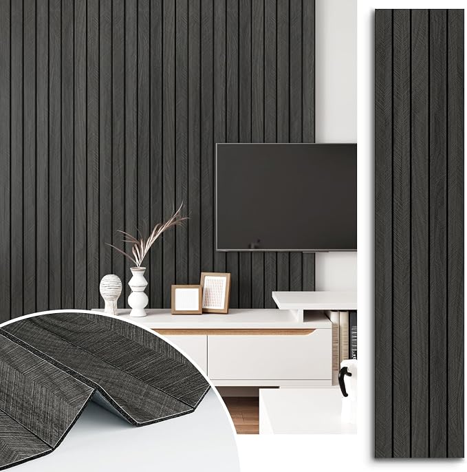 Self Adhesive Wood Slat Wall Paneling Grey/Black 3D Wood Panels by STICKEEP
