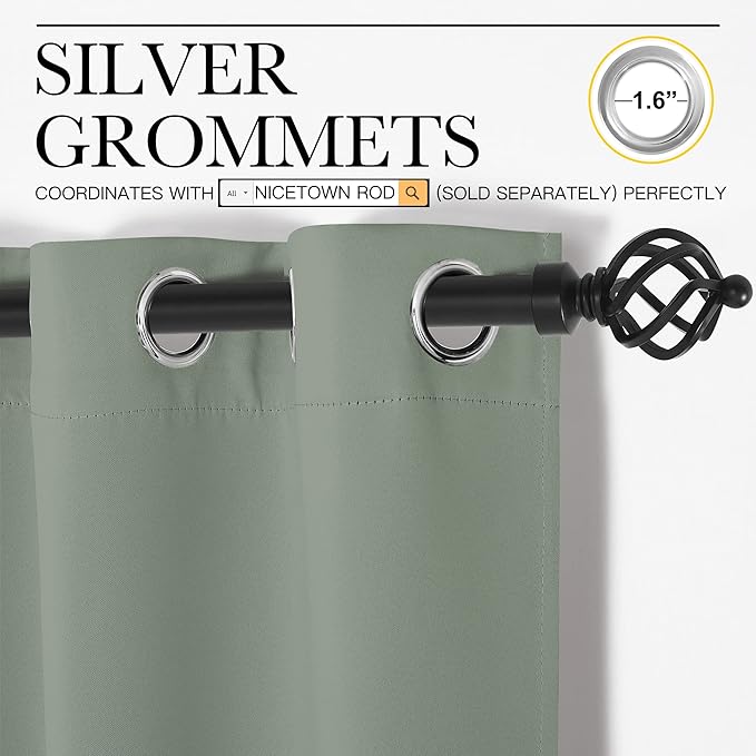 NICETOWN Greyish Green Room Separating Divider, Room Divider Curtain Screen - Image 3