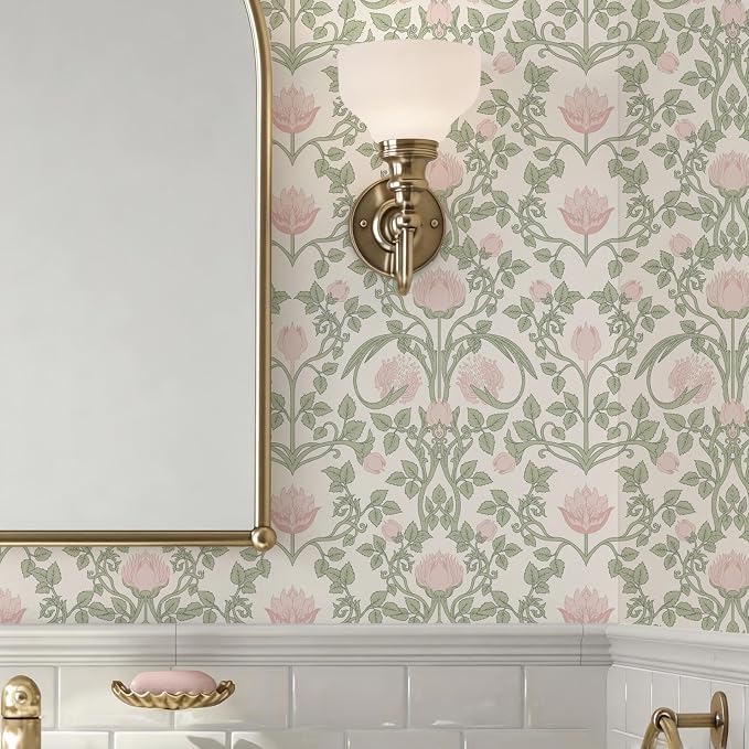 YXTII 590.5" × 17.3" Floral Wallpaper Peel and Stick Pink and Green Wallpaper - Image 2