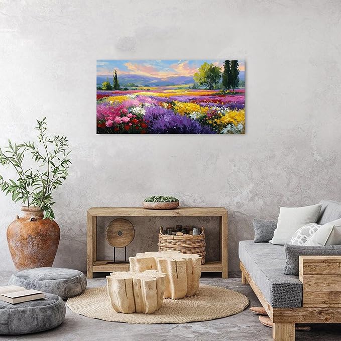 Abstract Colorful Flower Field Wall Art Vintage Wildflower Pictures Wall Decor - Image 5