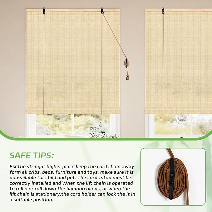 Bamboo Roman Shades, 24Wx72L Roll Up Bamboo Blind Privacy Shade - Image 5