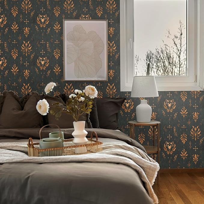 FLFK Dark Gray Wallpaper Peel and Stick Gold Bronze Totem 16" x 64" Waterproof - Image 3
