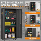 Garage Storage Cabinet with Wheels, Metal Storage Cabinet with 2 Doors and - Image 8
