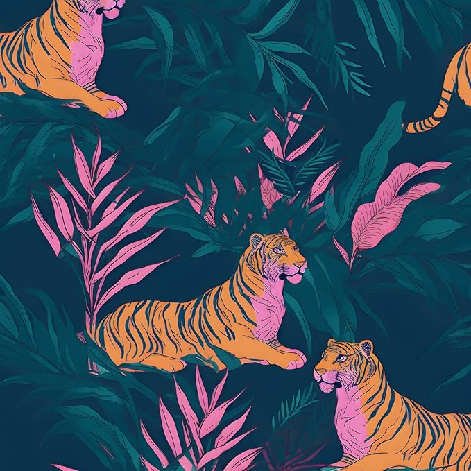 BOKEBEVE Extra Long Wallpaper Peel and Stick Vintage Tropical Tiger Contact by BOKEBEVE