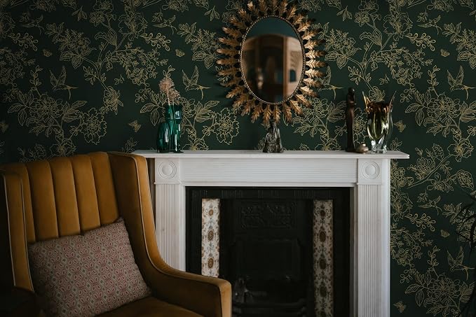 Froluya Dark Green and Gold Wallpaper Floral Peel and Stick Wallpaper - Image 7