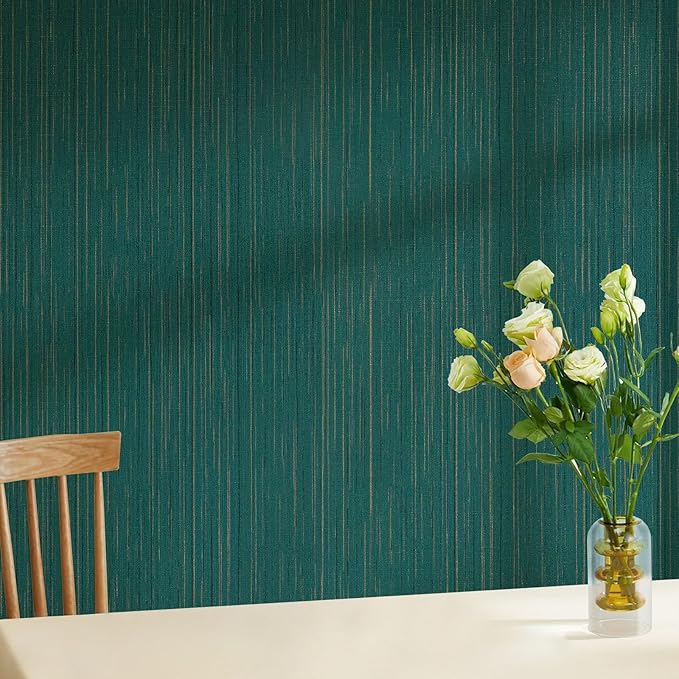 Teal Grasscloth Peel and Stick Wallpaper A Set of 23.6" X 480" Self-Adhesive - Image 5