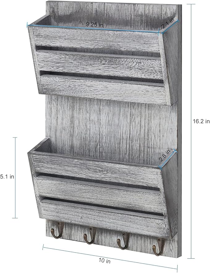 BTY Mail Sorter Wall Mounted, Wooden Mail Holder - Image 2