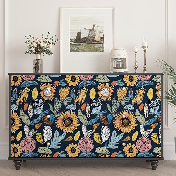 Blue Boho Wallpaper Peel and Stick, Vintage Floral Contact Paper 17.5" x 118" - Image 3