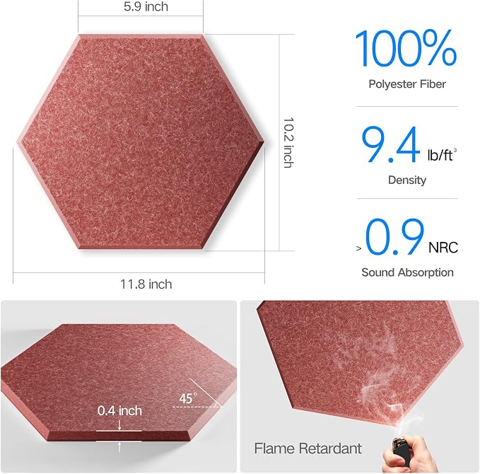 8 Pack Self-Adhesive Acoustic Panels 12" X 10" X 0.4" - Image 3
