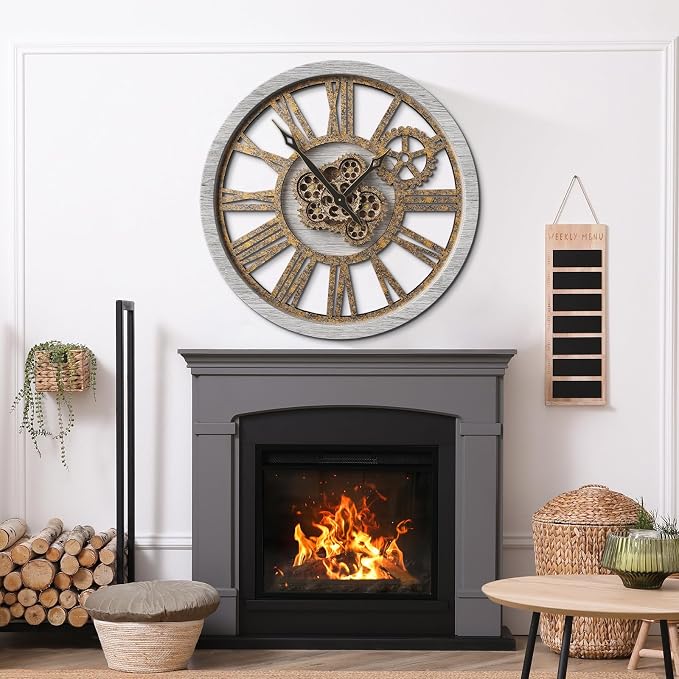 B-Style Large Wall Clock 18 Inch Moving Gear Oversized Vintage Farmhouse Rustic - Image 6