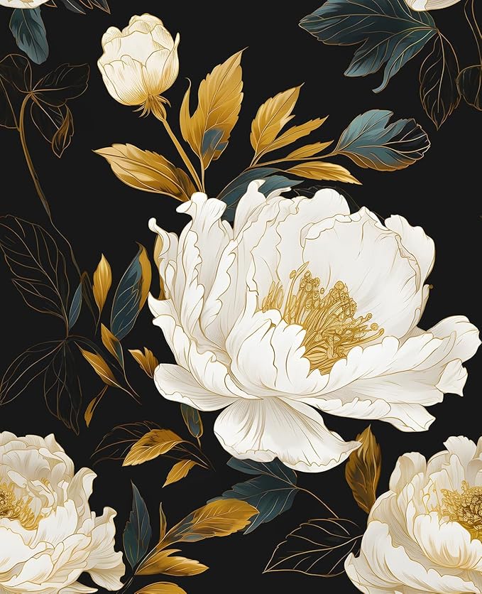 Extra Long Dark Floral Peel and Stick Wallpaper, 17.5In x 393In Vintage Big by VOLEAARWALLPAPER