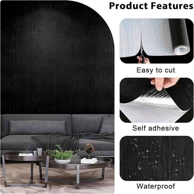 Vinjiasin Black Wallpaper Wood Grain Contact Paper Peel and Stick Wall Paper - Image 4
