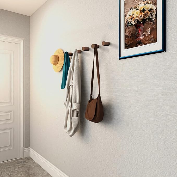 bsdonte 12 Pack Wood Wall Hooks, Natural Wooden Coat Hooks Wall Mounted - Image 2