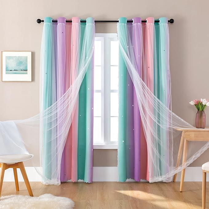 XiDi Curtains for Girls Bedroom Kids Room Unicorn Princess Theme Room Darkening - Image 2
