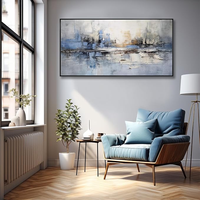Abstract Wall Art Wall Decor Blue and Gray White Modern Canvas Art Print - Image 5