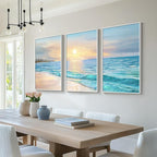 Framed Coastal Beach Wall Art for Living Room, Large 3 Piece Blue Ocean Canvas - Image 3