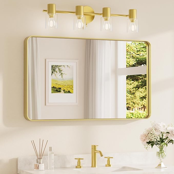 TETOTE Brushed Gold Bathroom Mirror, 40 x 24 Inch Metal Framed Mirror, Brushed by TETOTE