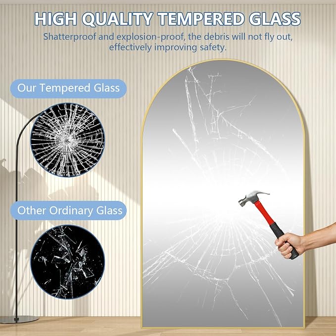 Arched Full Length Mirror with Stand, Extra Large Gold Full Length Body Mirror - Image 8