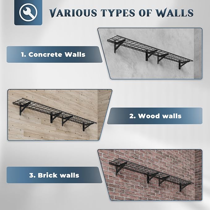 Jusgym 2 Pack Heavy Duty Garage Wall Shelving Set, Wall Mounted Garage Shelves - Image 3