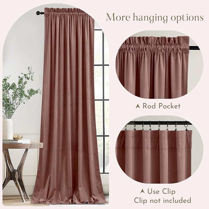 NICETOWN Dusty Rose Pink Velvet Curtains 84 inches Long- Blackout Curtains - Image 3