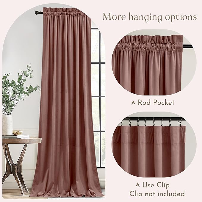 NICETOWN Dusty Rose Pink Velvet Curtains 96 inches Long - Image 3