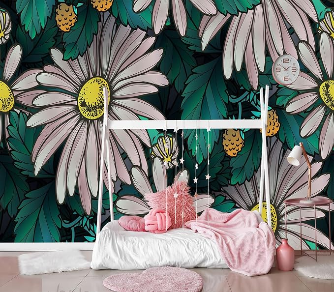 XMPMBM-Sunflower Cartoon Plant Floral Fabric Wallpaper Leaf Botanical Living by XMPMBM-Wallpaperthatwontpeeloff