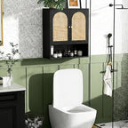 VINGLI Black Rattan Medicine Cabinet Wall Mounted, Arched Modern Farmhouse - Image 3
