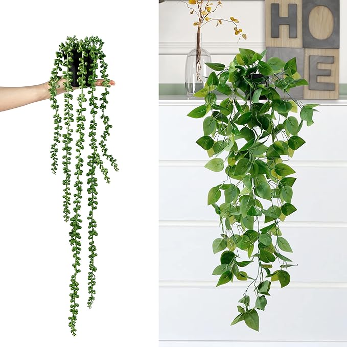 Sggvecsy Fake Hanging Plants 4 Pack Artificial Hanging Plants Fake Potted - Image 4
