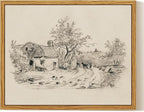InSimSea Framed Canvas Wall Art, Vintage Sketch Landscape Painting, Rustic by InSimSeaArt