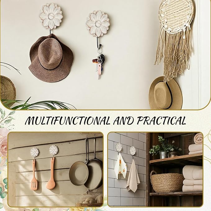 Weysat 2 Pcs Vintage Hooks for Wall Wood Farmhouse Towel Hooks Shabby Chic Wall - Image 4