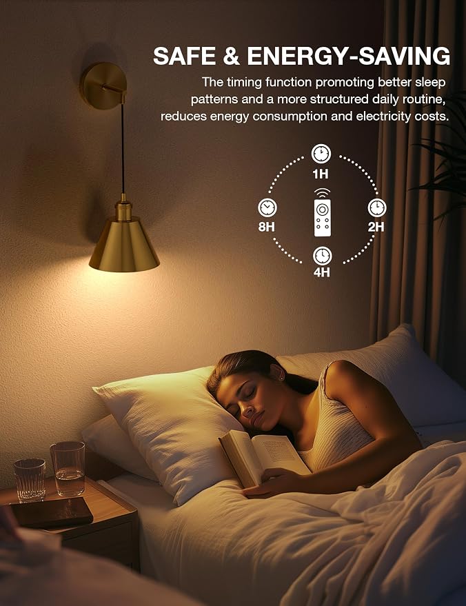 NIORSUN Brushed Gold Battery Operated Wall Sconce Set of 2, 5200mAh Dimmable - Image 5