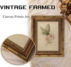 Vintage Gold Framed Wall Art, Retro Butterfly and Pink Flower Oil Painting - Image 6