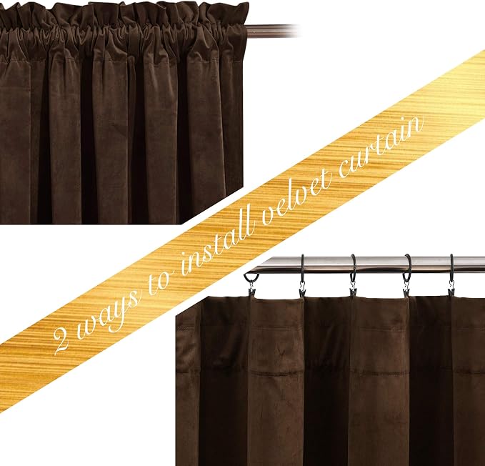 NICETOWN Thermal Insulated Brown Velvet Curtains, Sound Reducing Heavy Matt - Image 2
