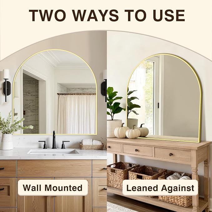 Vanity Bathroom Mirror for Wall, 32”x30” Arched Bathroom Mirror for Over Sink - Image 6
