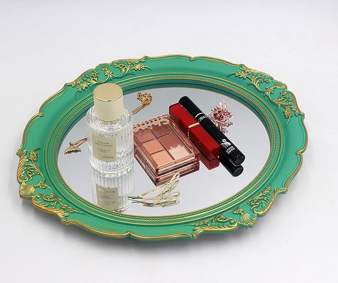 YCHMIR Vintage Decorative Wall Mirror 14.8 x 13.1 Inch Oval Mirror （Green） - Image 4