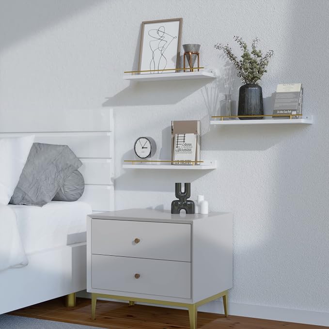 WOPITUES Floating Shelves with Gold Metal Guardrail, Shelves - Image 8