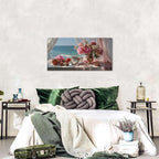 Vintage Pink Flower Wall Art Retro Flowers in Golden Vase Pictures Blue Ocean - Image 3