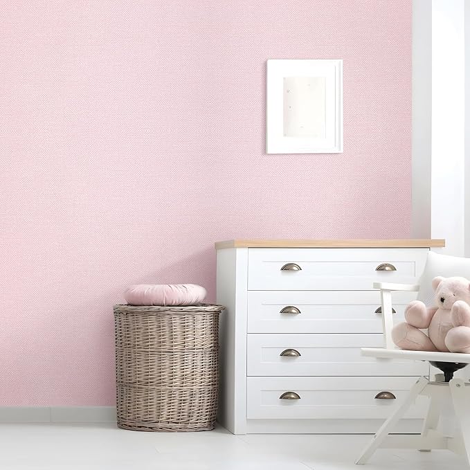 Grasscloth Peel and Stick Wallpaper 15.75x196.85inch Modern Pink Removable - Image 3